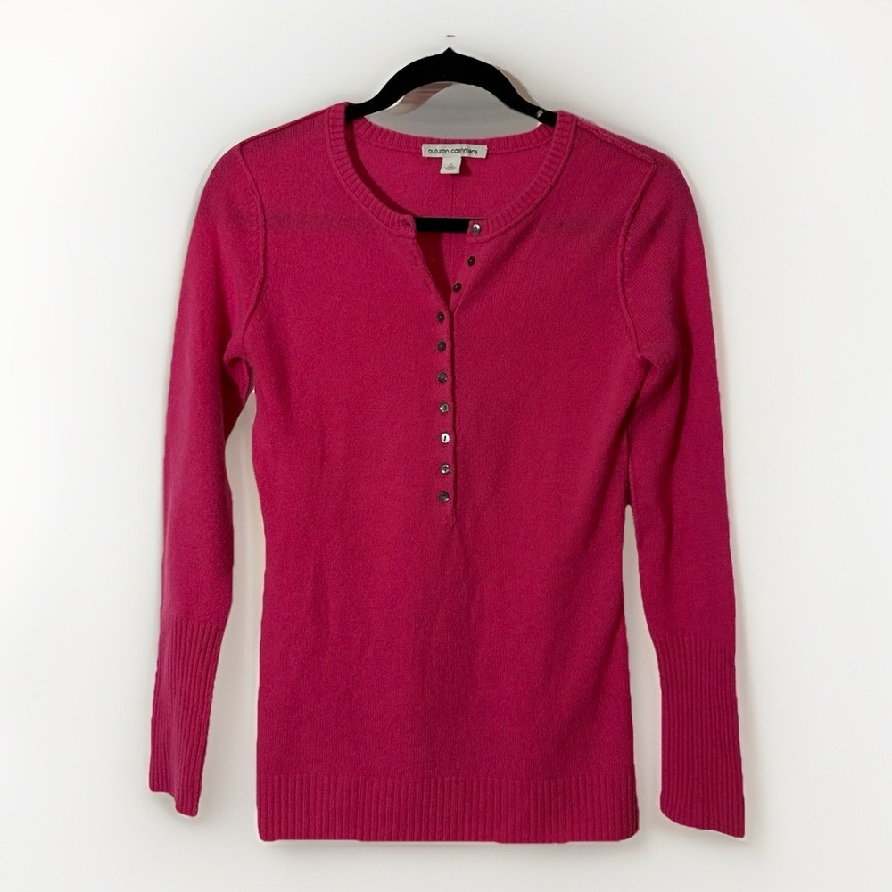 Autumn Cashmere Sweater Womens Small Pink 100% Cashmere Henley Skull Stud Sleeve